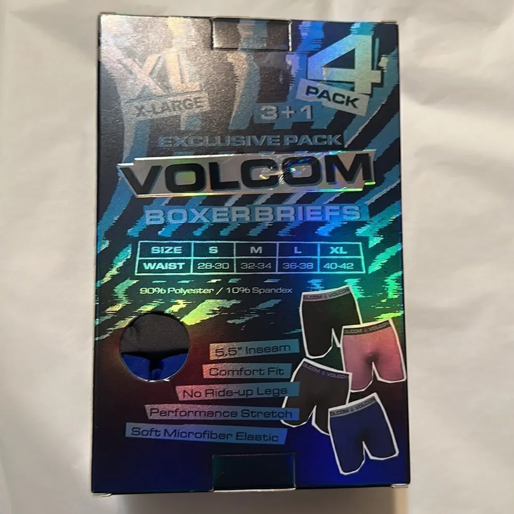 VOLCOM XL Pack of 4 True to This Performance Stretch Soft Boxer Briefs